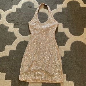 S Beaded Halter Nude Mini